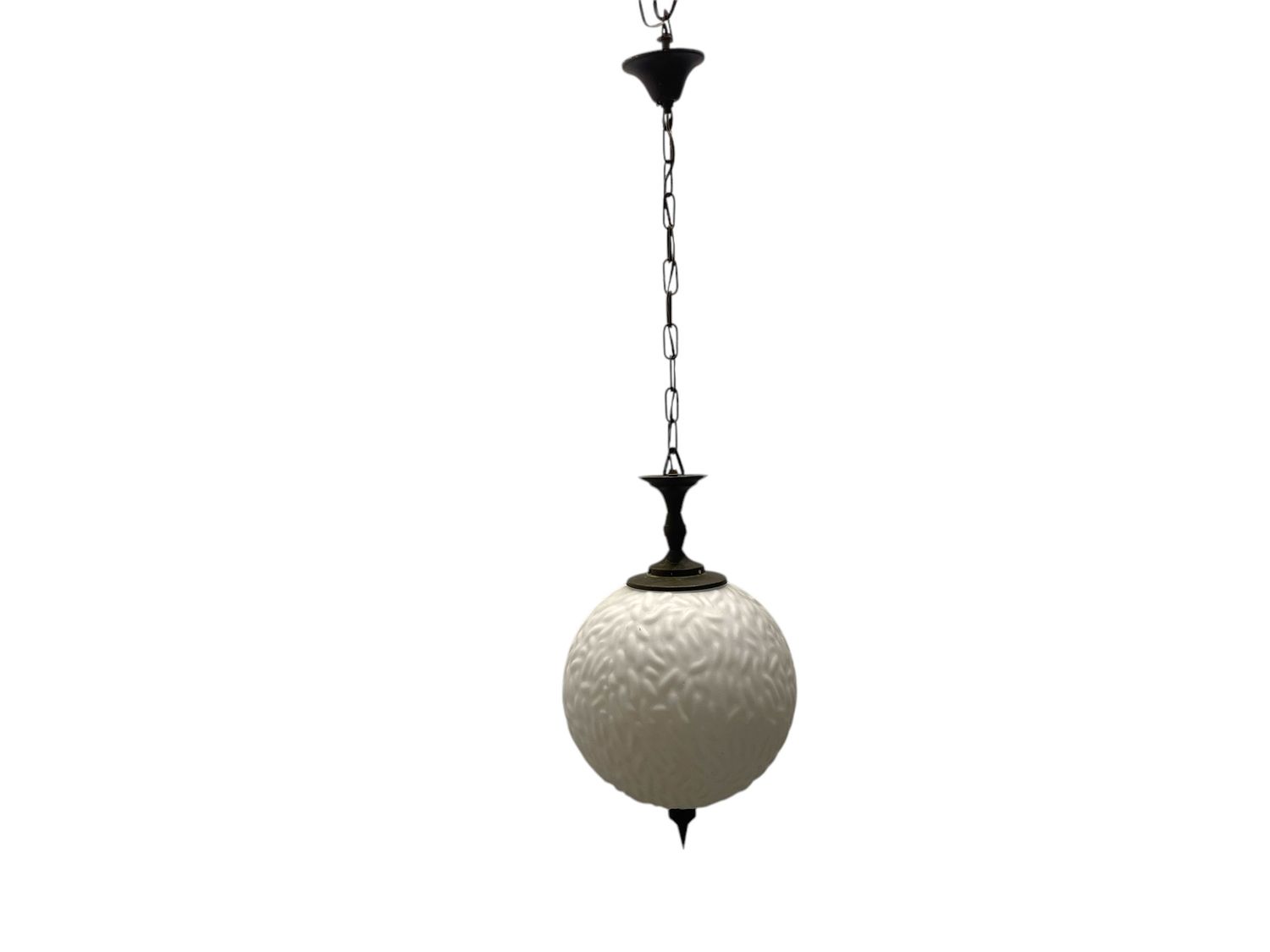 Opaline Glass Bronze Pendant Light, 1950s