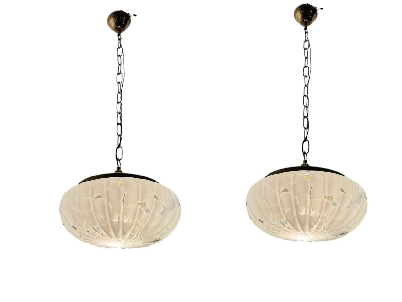 White Murano Glass Pendants, 1980s, Set of 2