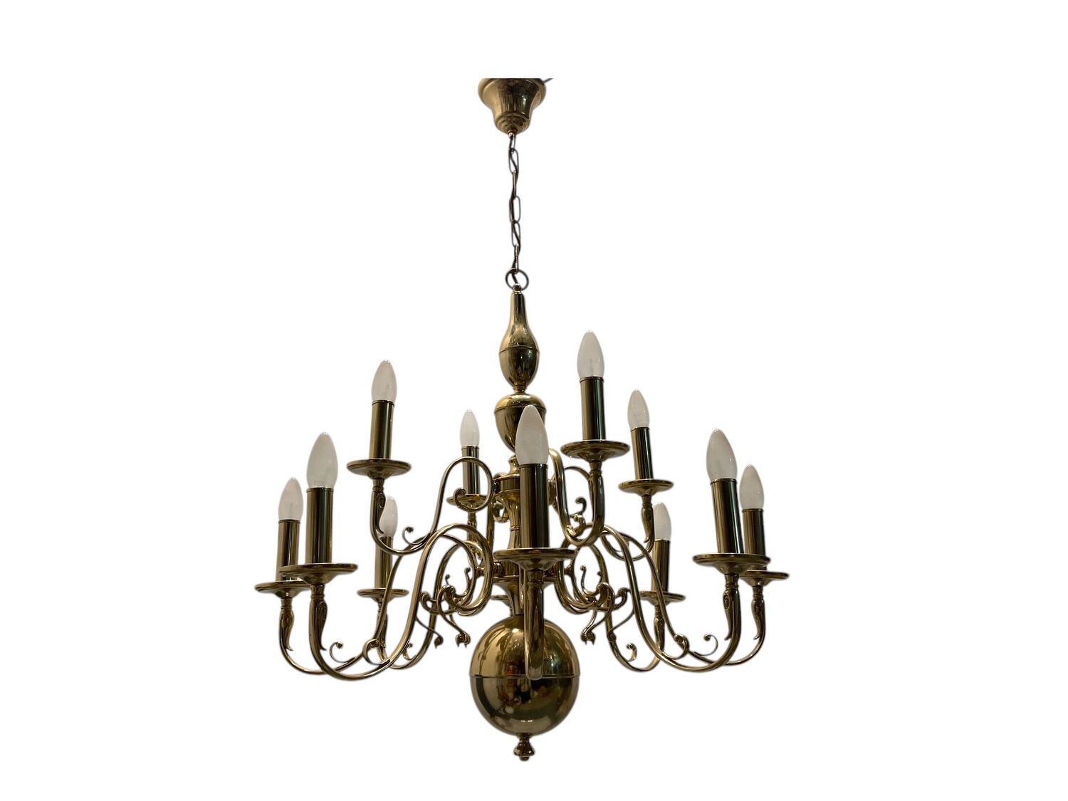 Large Brass Chandelier 12 Lights, 1980s