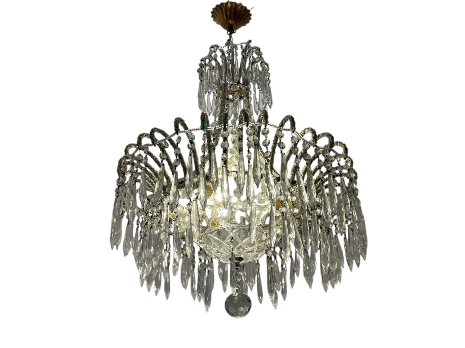 White Crystal Beaded Chandelier, 1960s