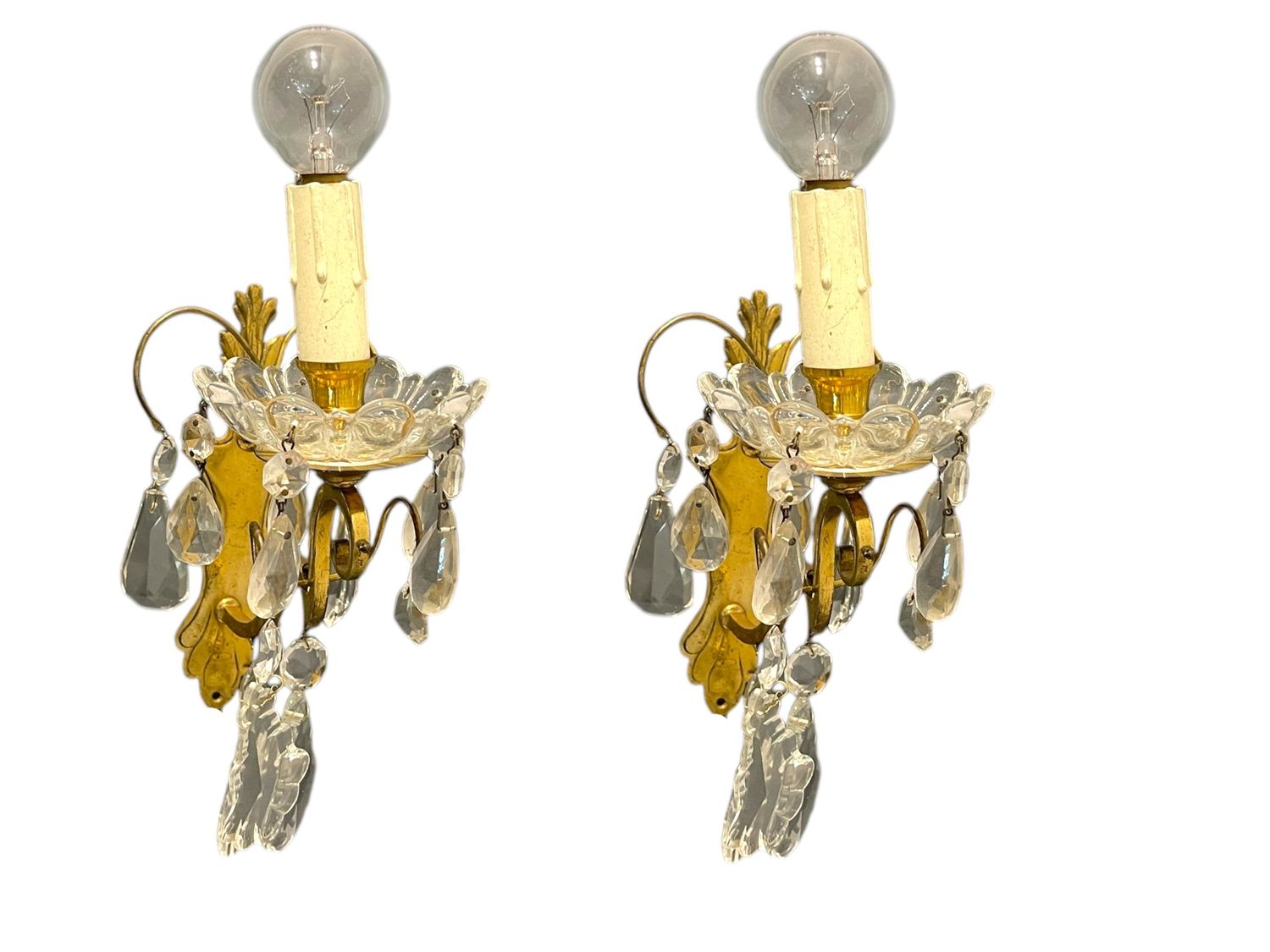 Brass Crystal Sconces, 1950s, Set of 2