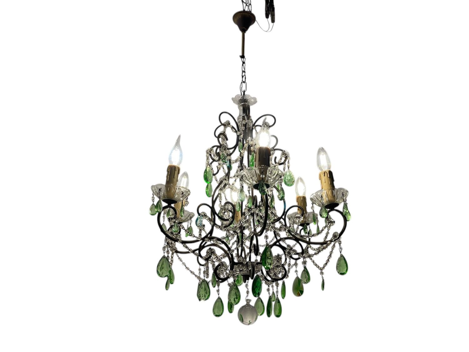 Green Macaroni Crystal Chandelier, 1950s