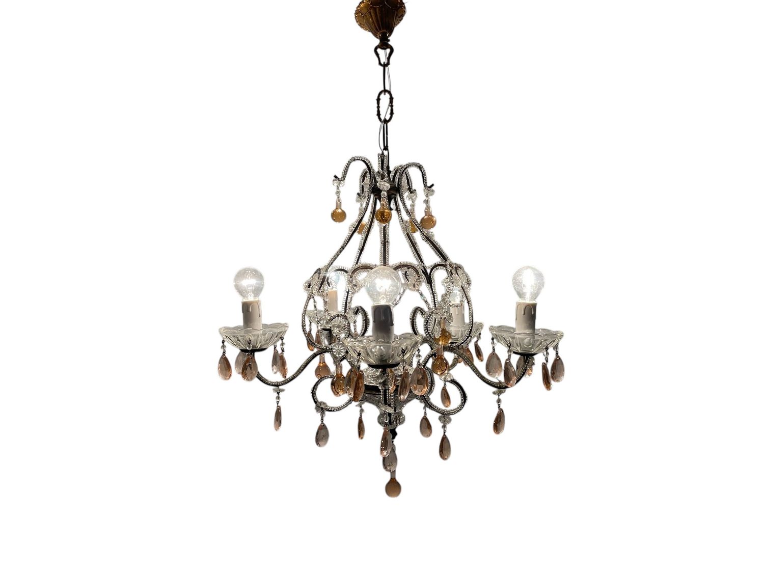 Pink Macaroni Murano Beaded Chandelier, 1960s