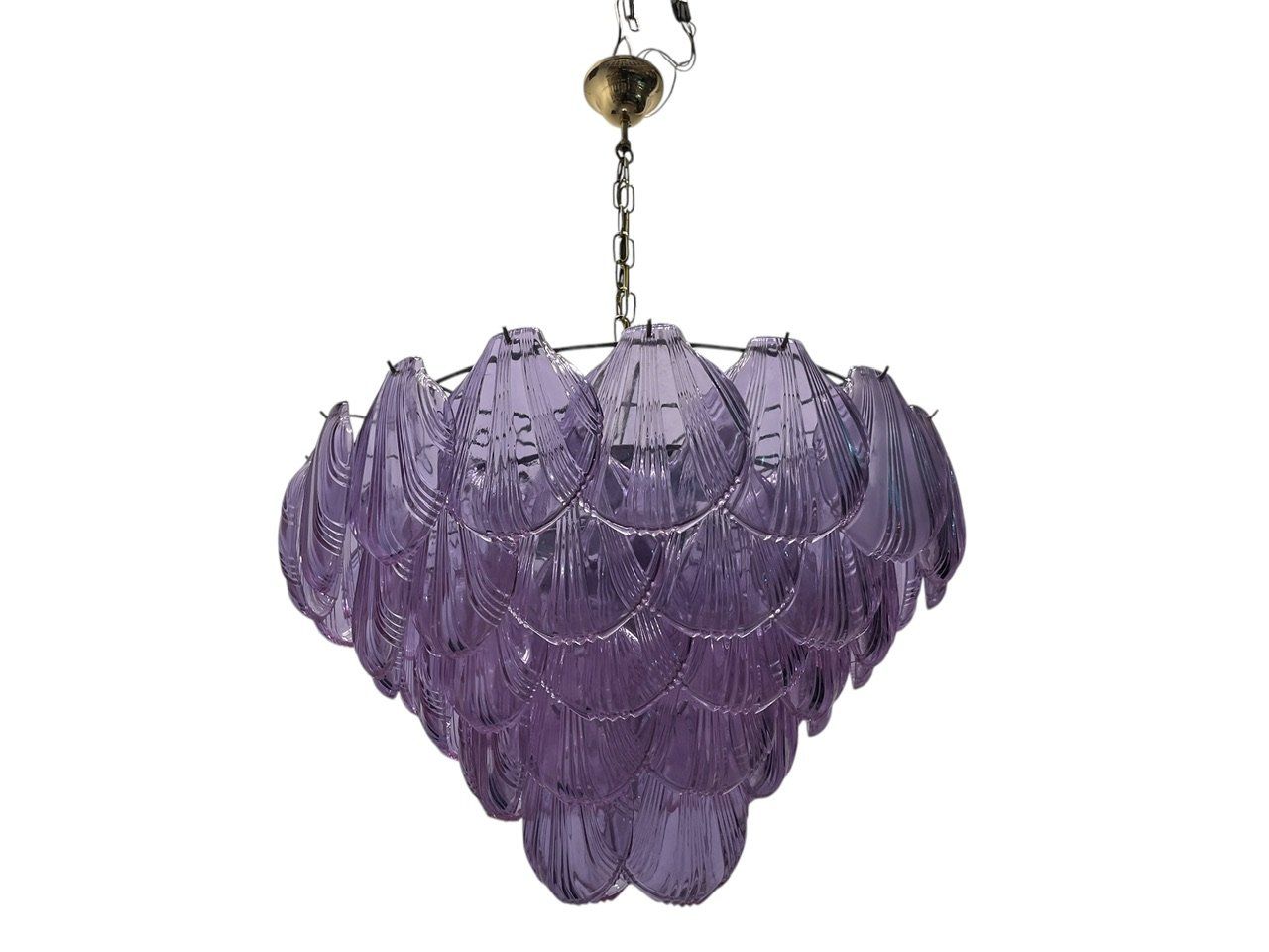 Large Lilac Shell Murano Glass Chandelier, 1970s