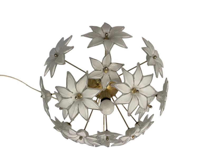 White Murano Flower and Brass Table Lamp, 1970s