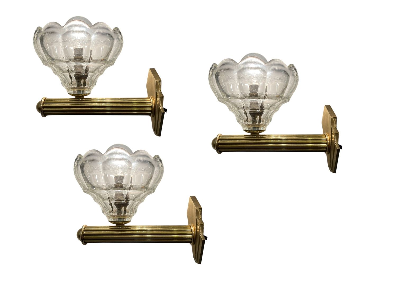 Murano Glass Brass Sconces by Ercole Barovier ,1950s, Set of 3