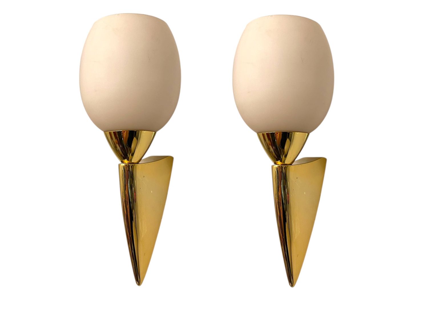 Pink Opaline Glass Brass Sconces, 1960s, Set of 2