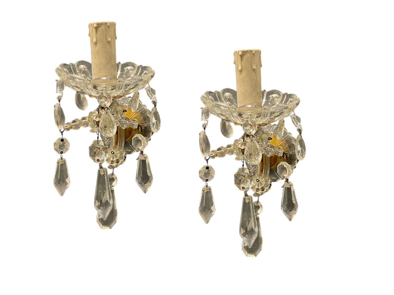 Vintage Crystal Wall Sconces with Faceted Glass Beads, 1950s, Set of 2