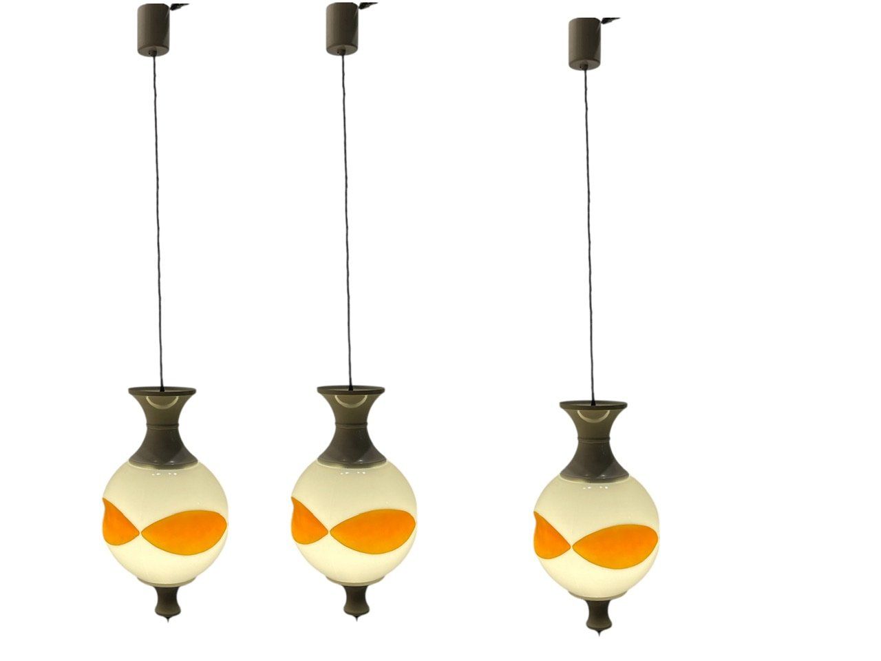 Space Age Pendant Lights in White Opaline Glass, Italy, 1970s, Set of 3