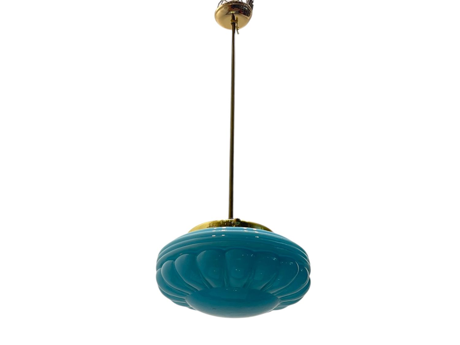 Mid-Century Blue Opaline Glass Pendant Light with Brass Fittings, 1970s