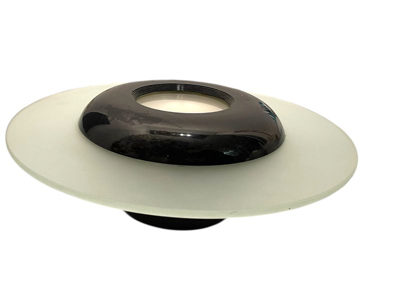 Vintage Flush Mount in Black and Frosted Glass, 1970s