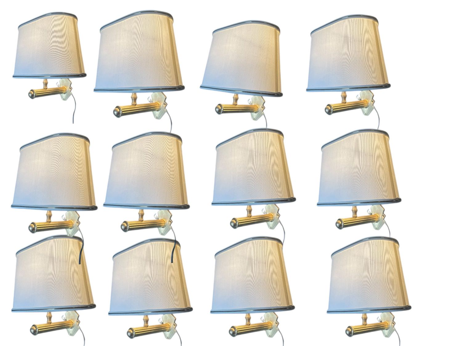 Brass Wall Sconces with Satin Shades, 1980s, Set of 12