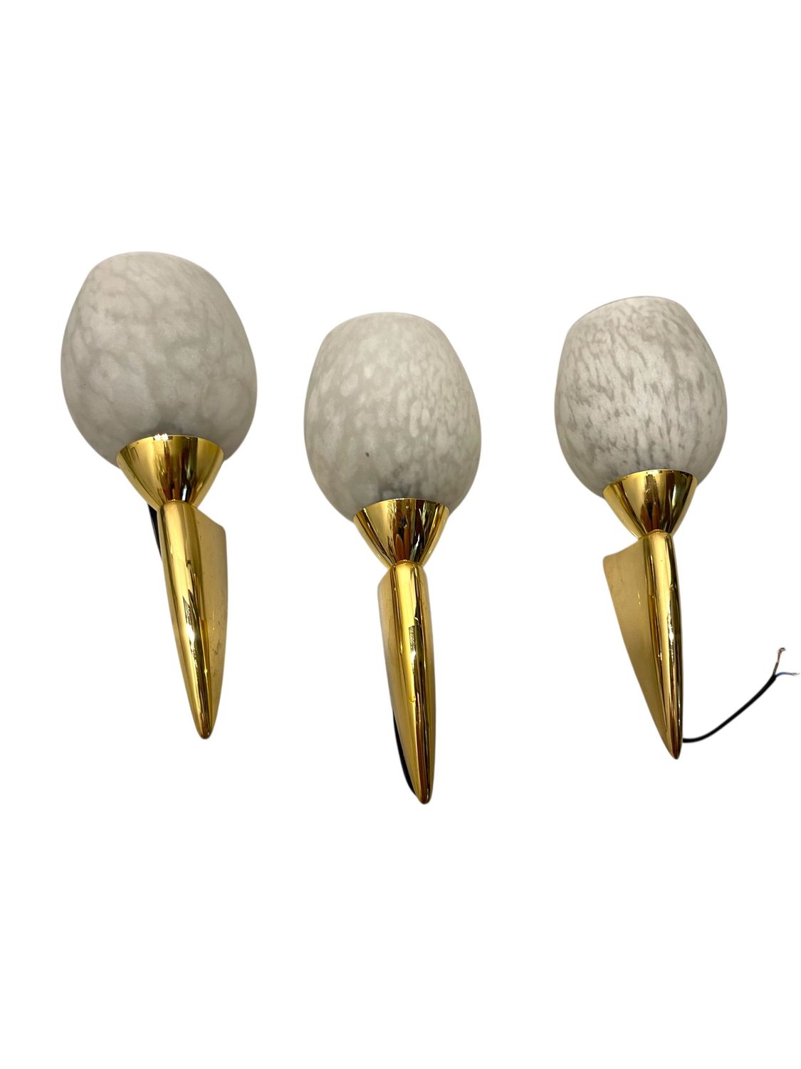 Murano Glass Brass Sconces, 1980s, Set of 3