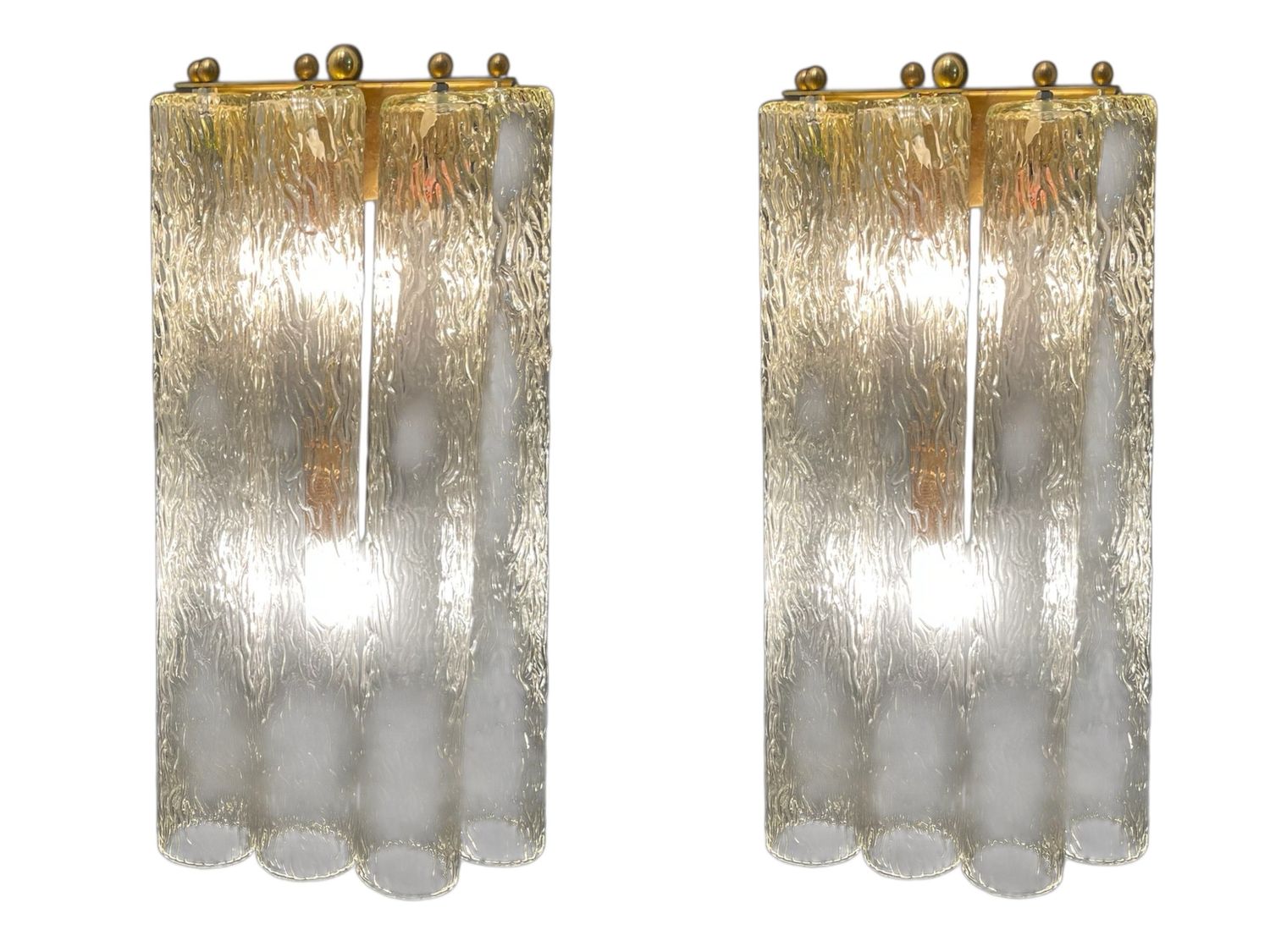 Italian Tube Wall Sconces in Murano Glass, 1980s, Set of 2