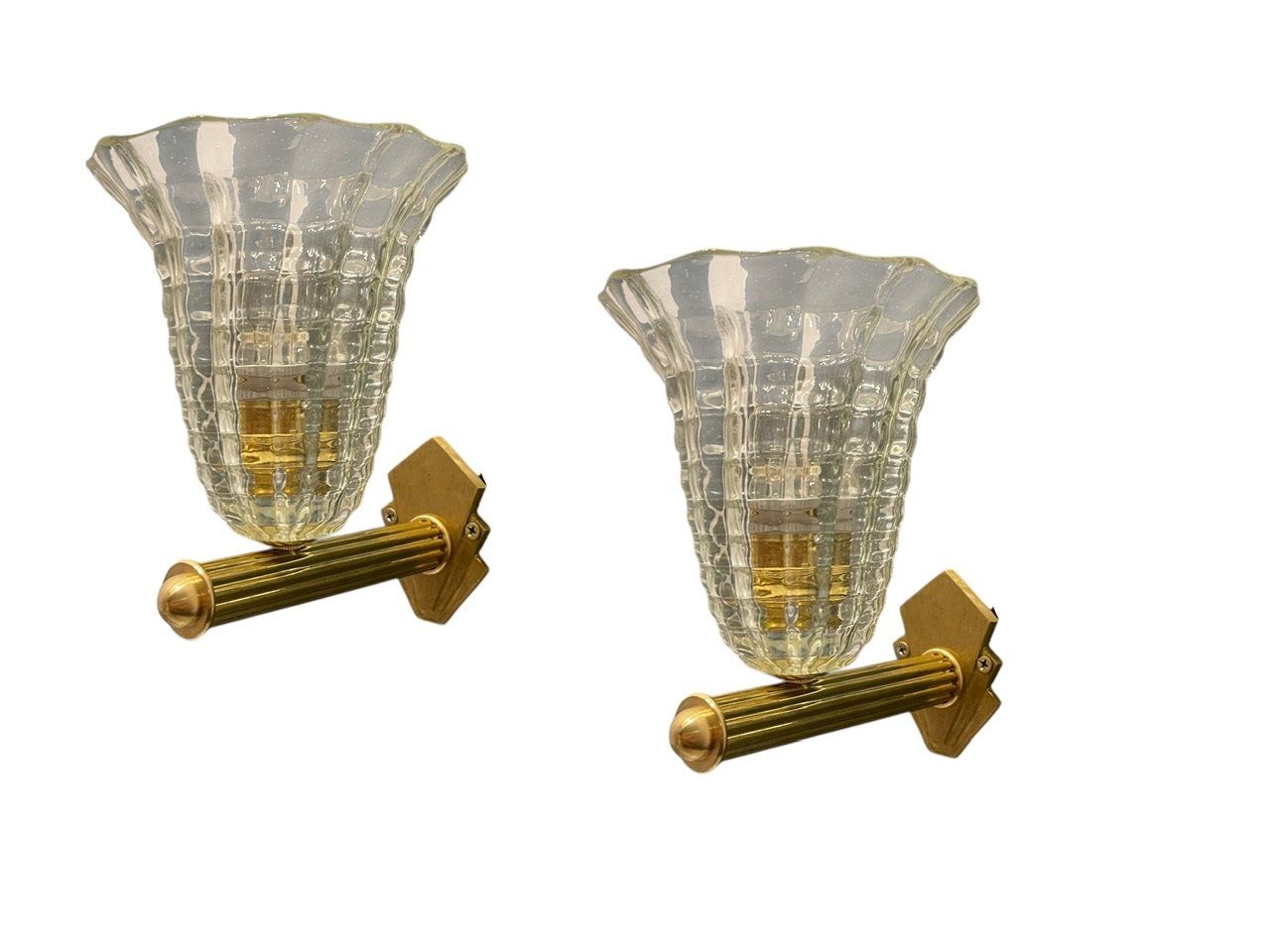Brass and Murano Glass Wall Sconces, 1980s, Set of 2