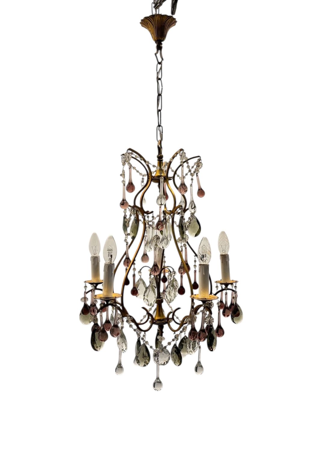 Florentine Murano Glass Drop Gold Gilded Chandelier, 1950s