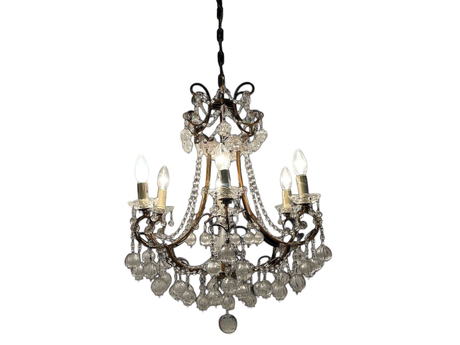 Florentine Gilded Macaroni Murano Glass Chandelier, 1950s