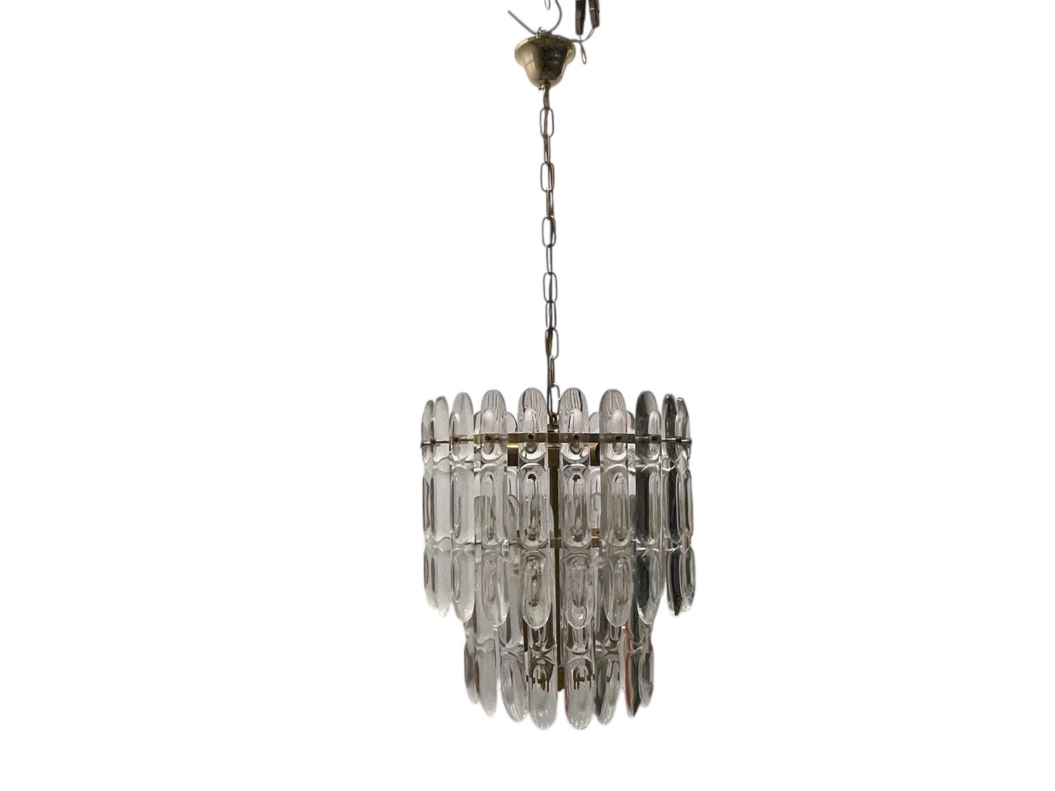 Crystal &amp; Brass Chandelier by Gaetano Sciolari, 1970s