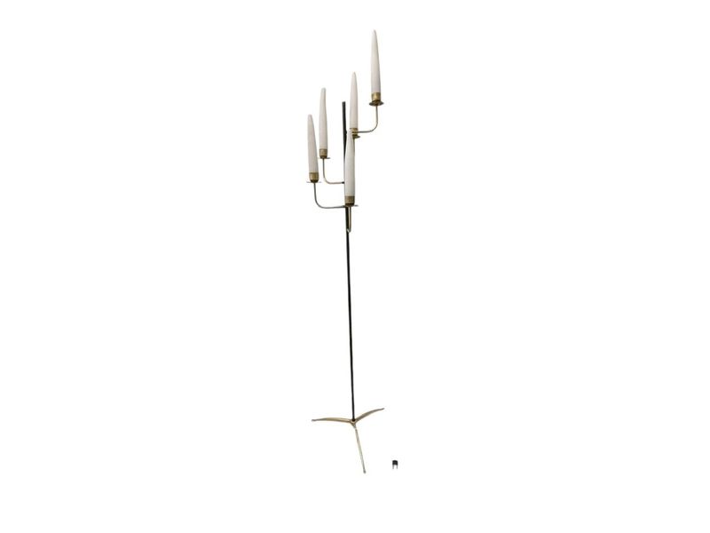 Brass &amp; Opaline Glass Floor Lamp, 1950s
