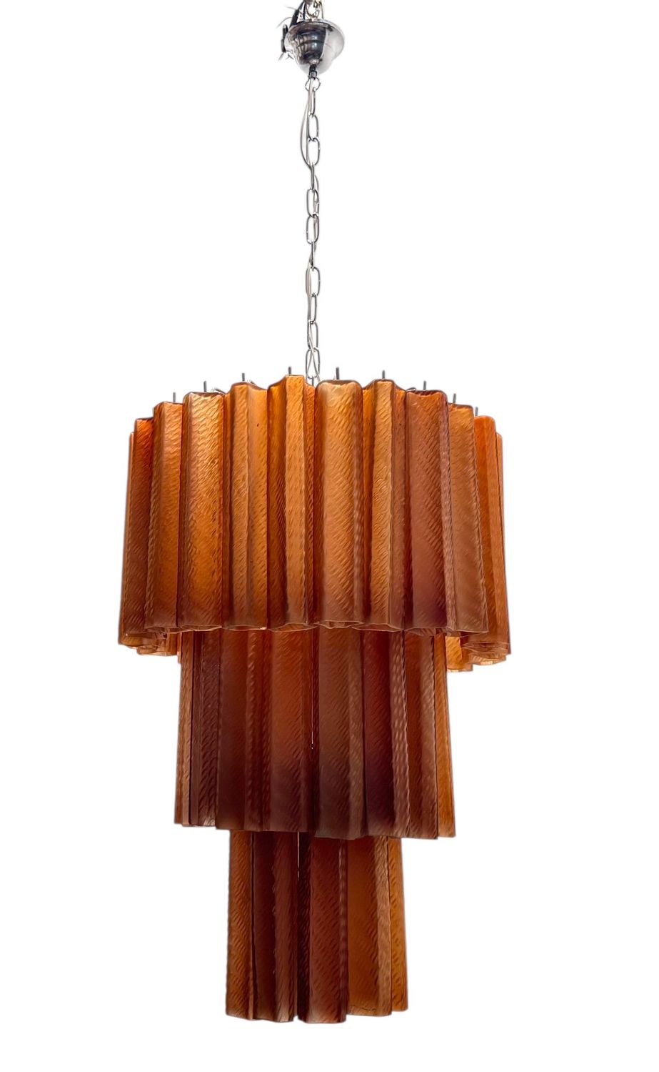 Large Mid-Century Modern Murano Glass Chandelier in Deep Orange, 1980s