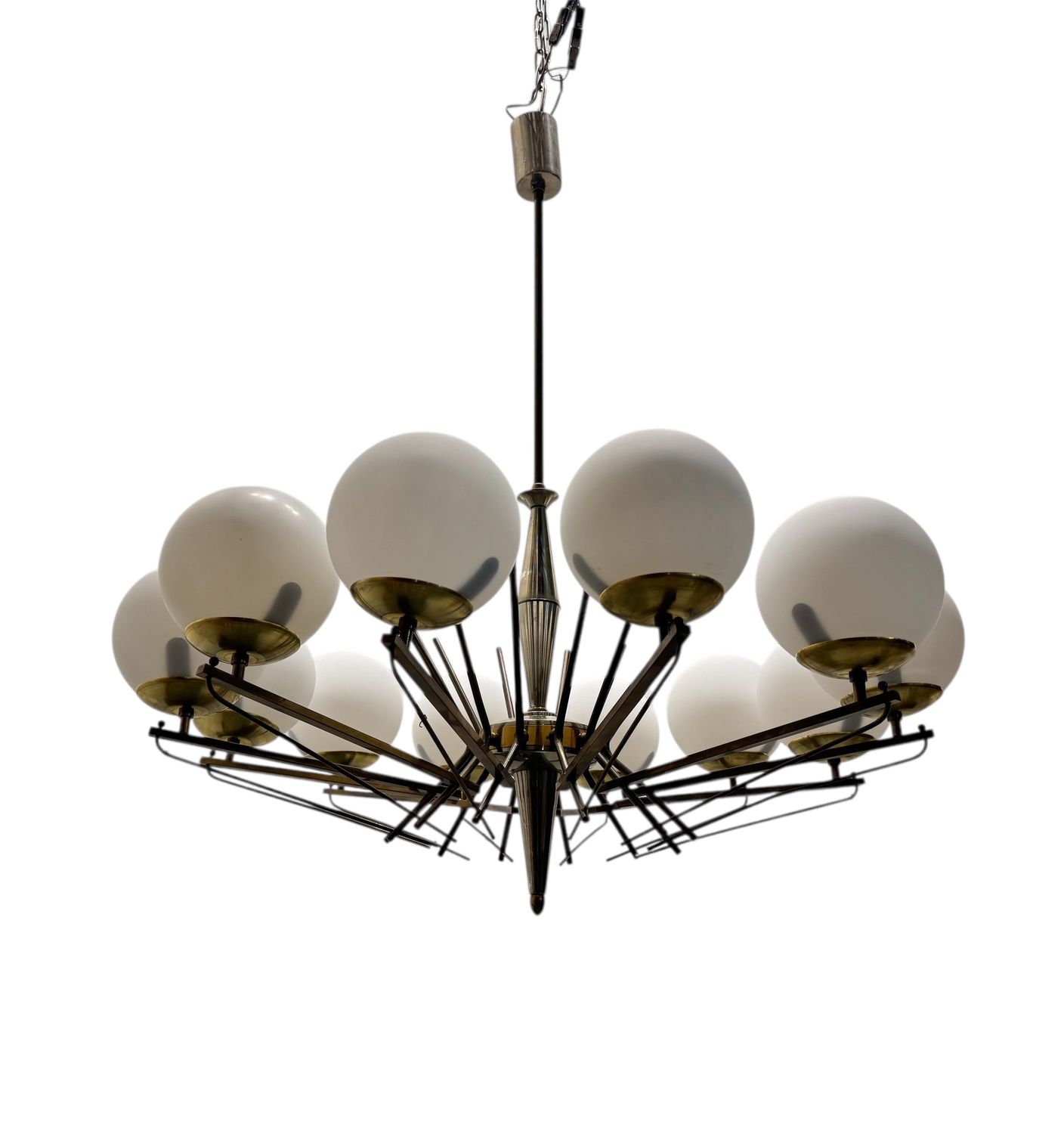 Large Sputnik Bronze and Glass Chandelier, 1960s