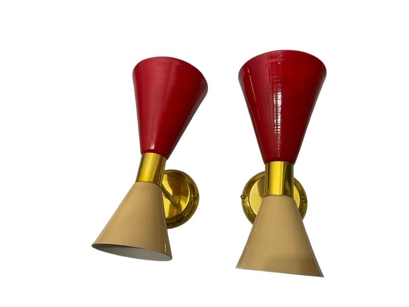 Vintage Conical Metal Brass Sconces, 1980s, Set of 2