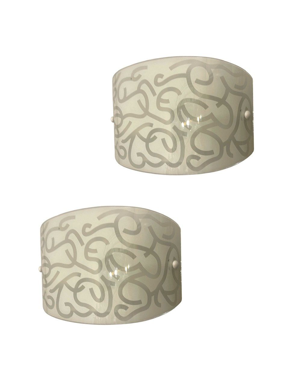 Frosted Glass Wall Sconces with Abstract Pattern, 1990s, Set of 2