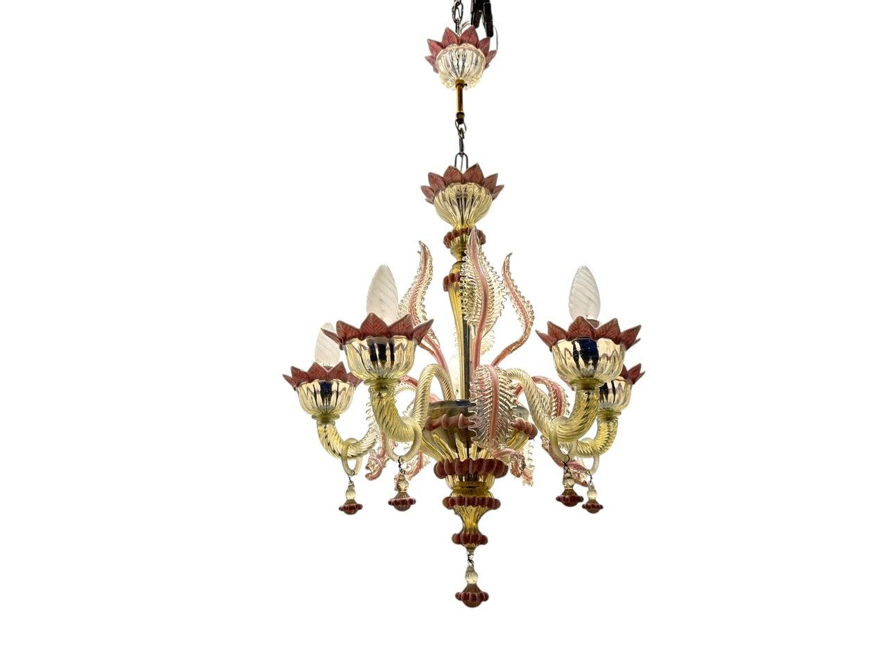 Pink Pastel Murano Glass Chandelier, 1960s