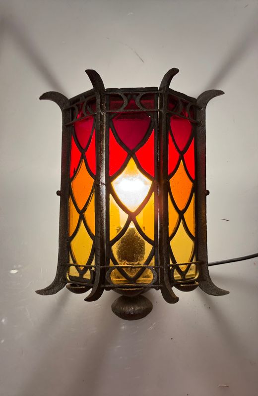 Wrought Iron Stained Glass Single Wall Light, 1960s