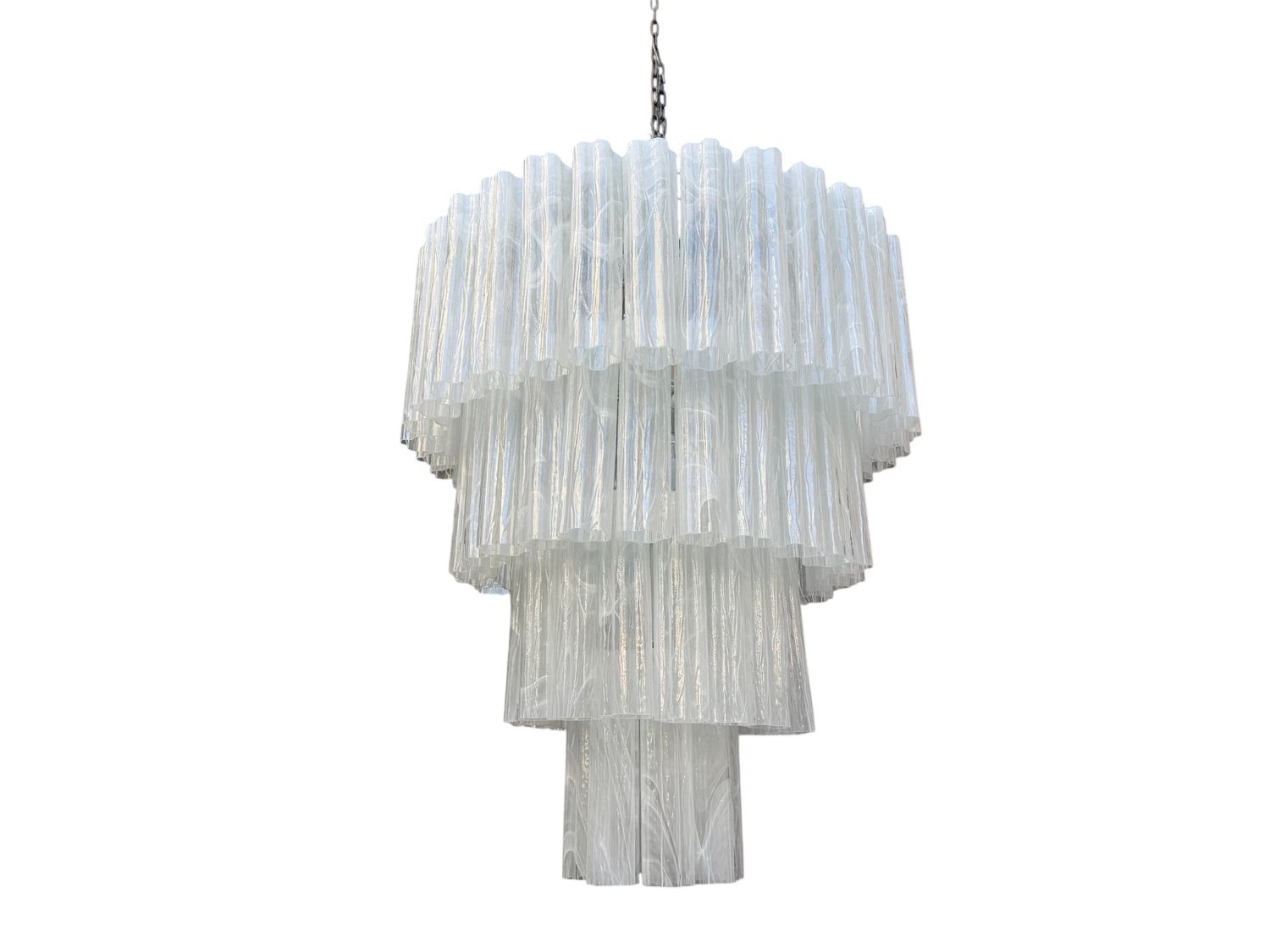 Large Murano Glass Tronchi Alabaster Tube Chandelier, 1980s