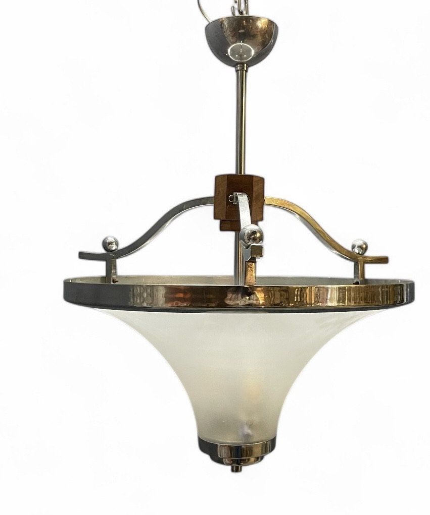 Art Deco Chrome and Murano Glass Pendant Light, 1950s