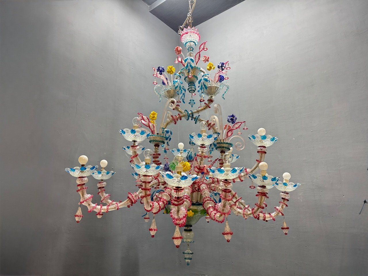 Large Venetian Murano Glass Rezzonico Chandelier from Made Murano Glass, 1950s