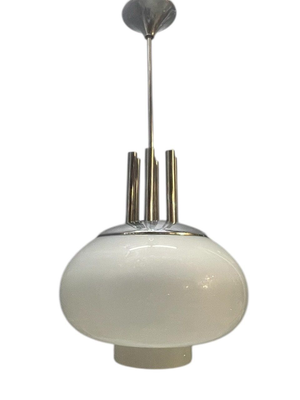 Large Chrome and Murano Glass Pendant attributed to Mazzega, 1970s