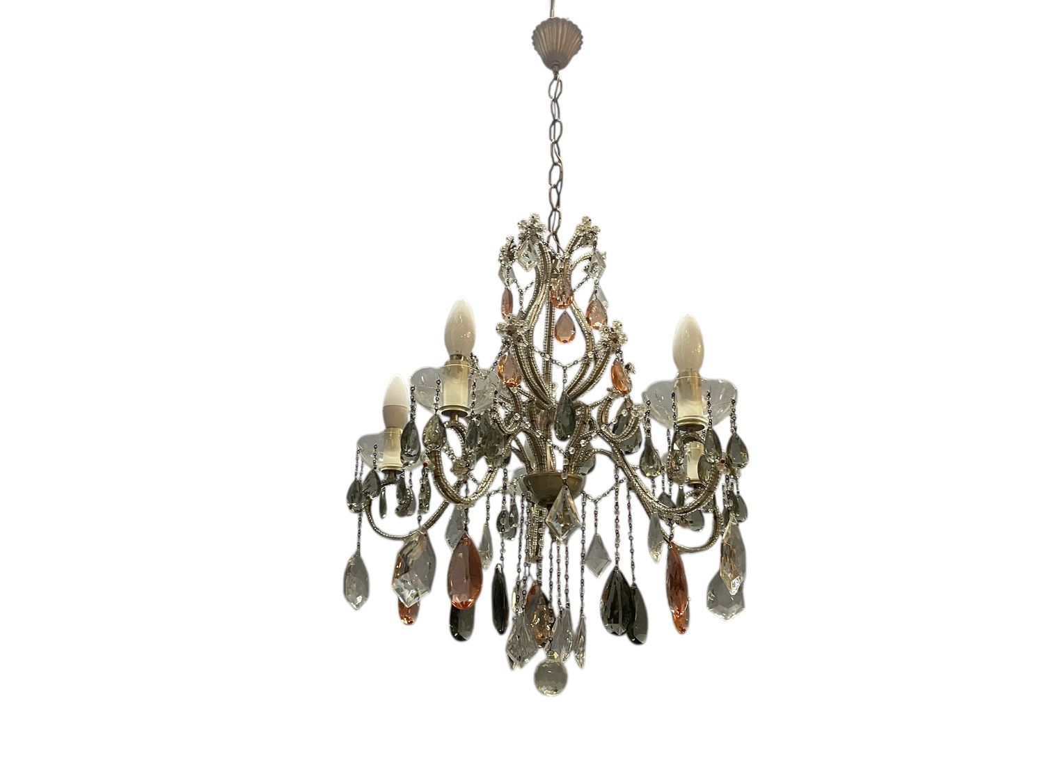 Vintage Crystal Beaded Chandelier, 1950s