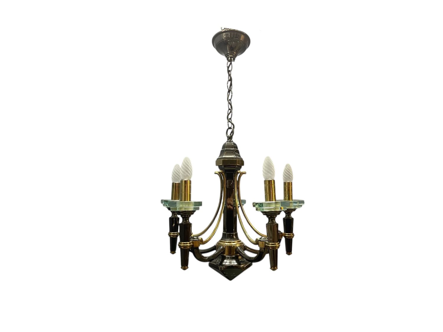 Brass &amp; Crystal Chandelier from Lampart Milano, 1970s