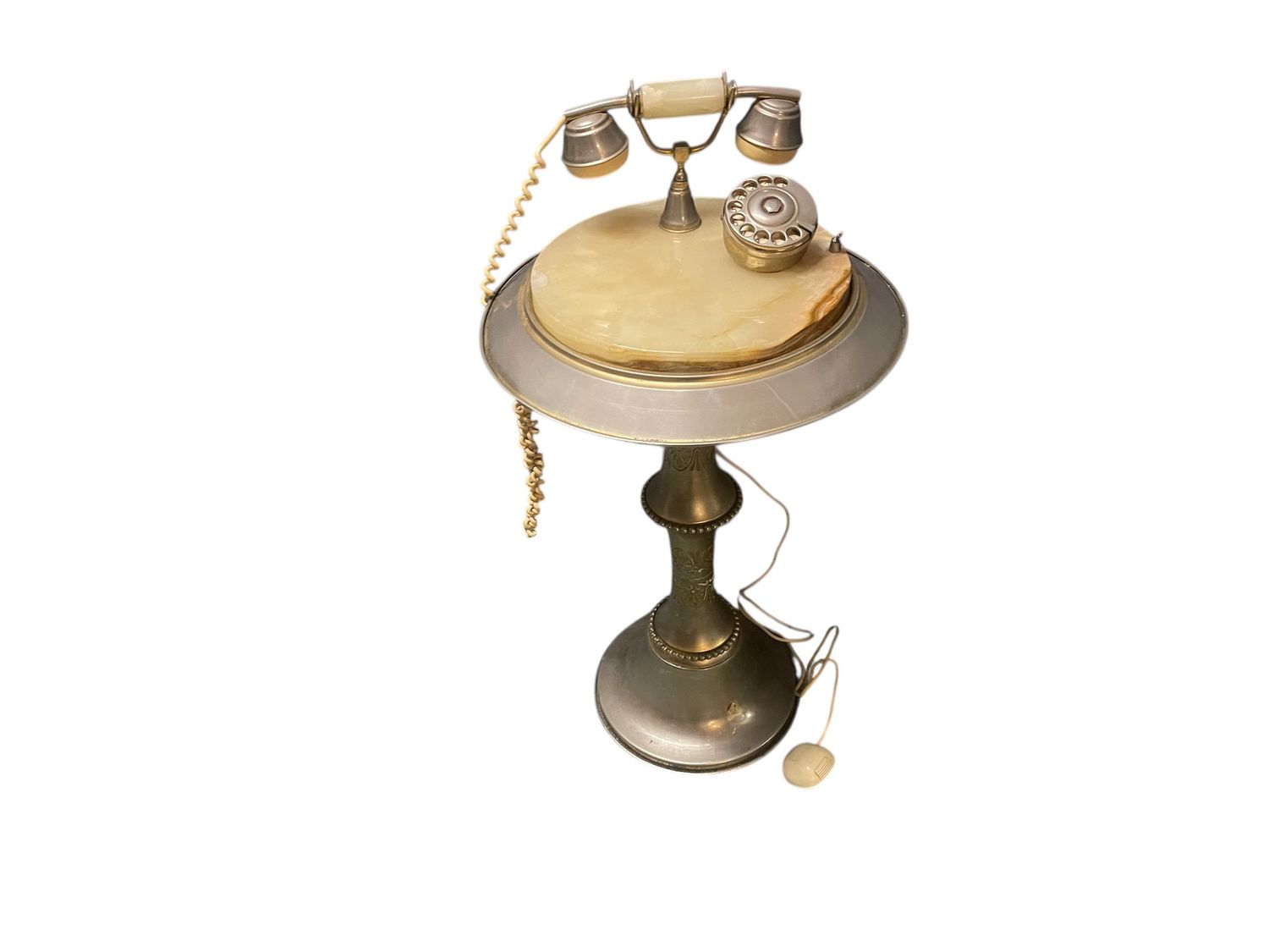 Mid 20th Century Marble &amp; Brass Telephone Table with Rotary Dial Telephone, 1950s
