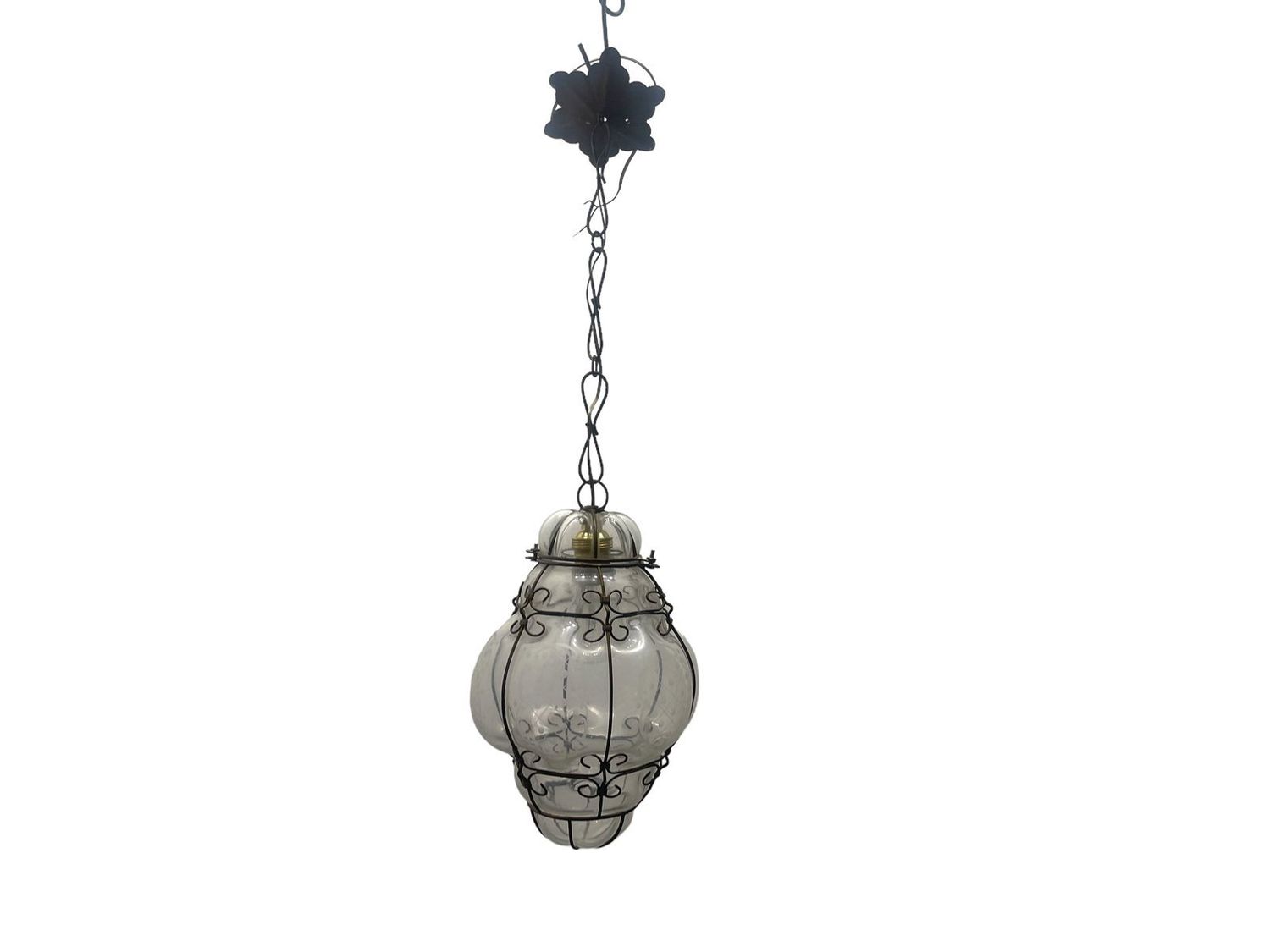 Wrought Iron and Murano Glass Pendant Light, 1950s