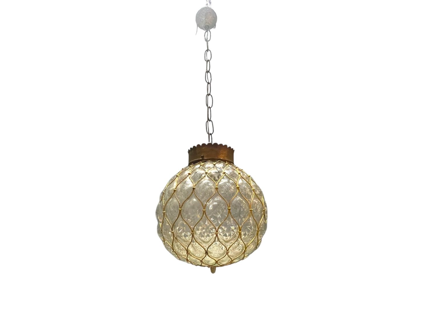 Murano Glass and Brass Caged Pendant Light, Italy, 1960s
