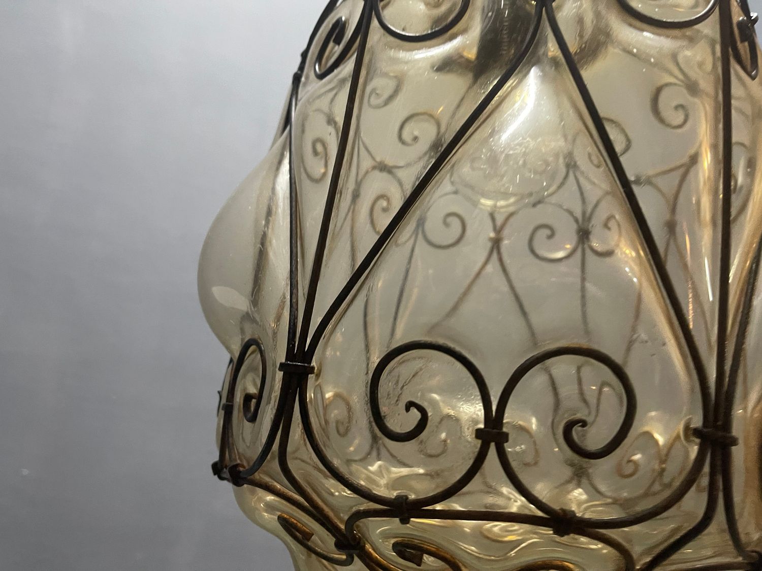 Wrought Iron and Murano Glass Pendant Light, 1950s