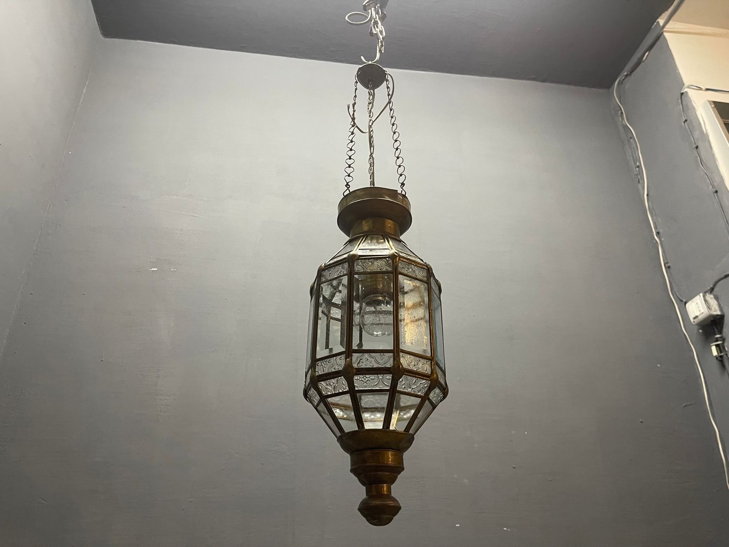 Brass and Glass Pendant Light, 1950s