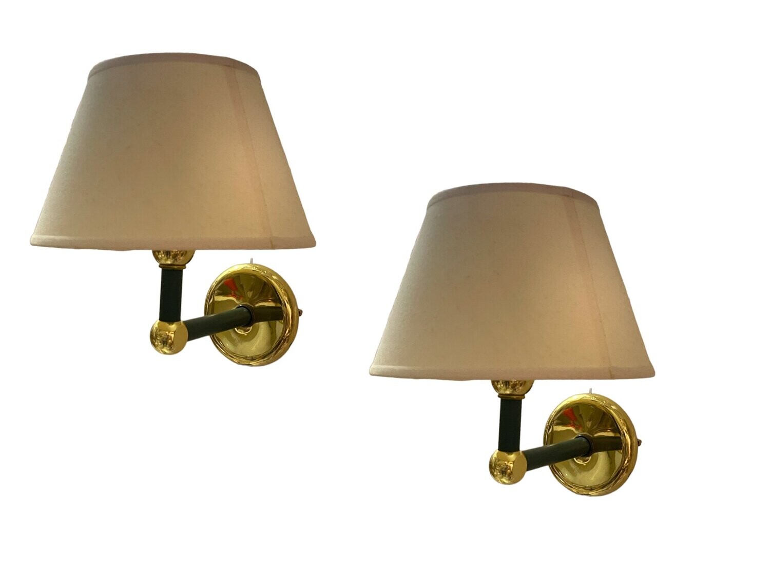 Italian Sconces in Brass and Olive Green, 1980s, Set of 2