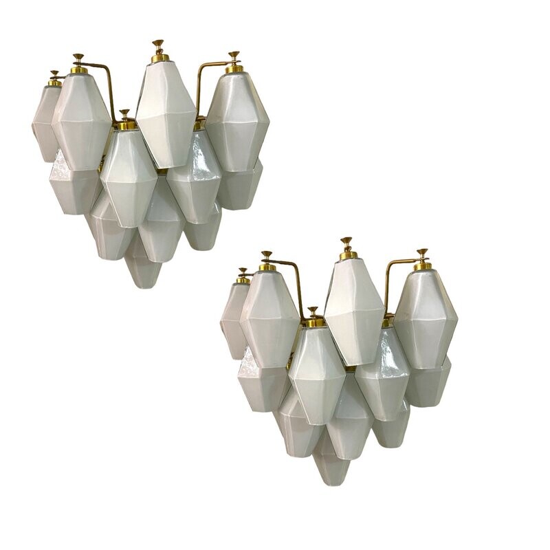 White Polygon Opaline Glass Sconces Set of 2
