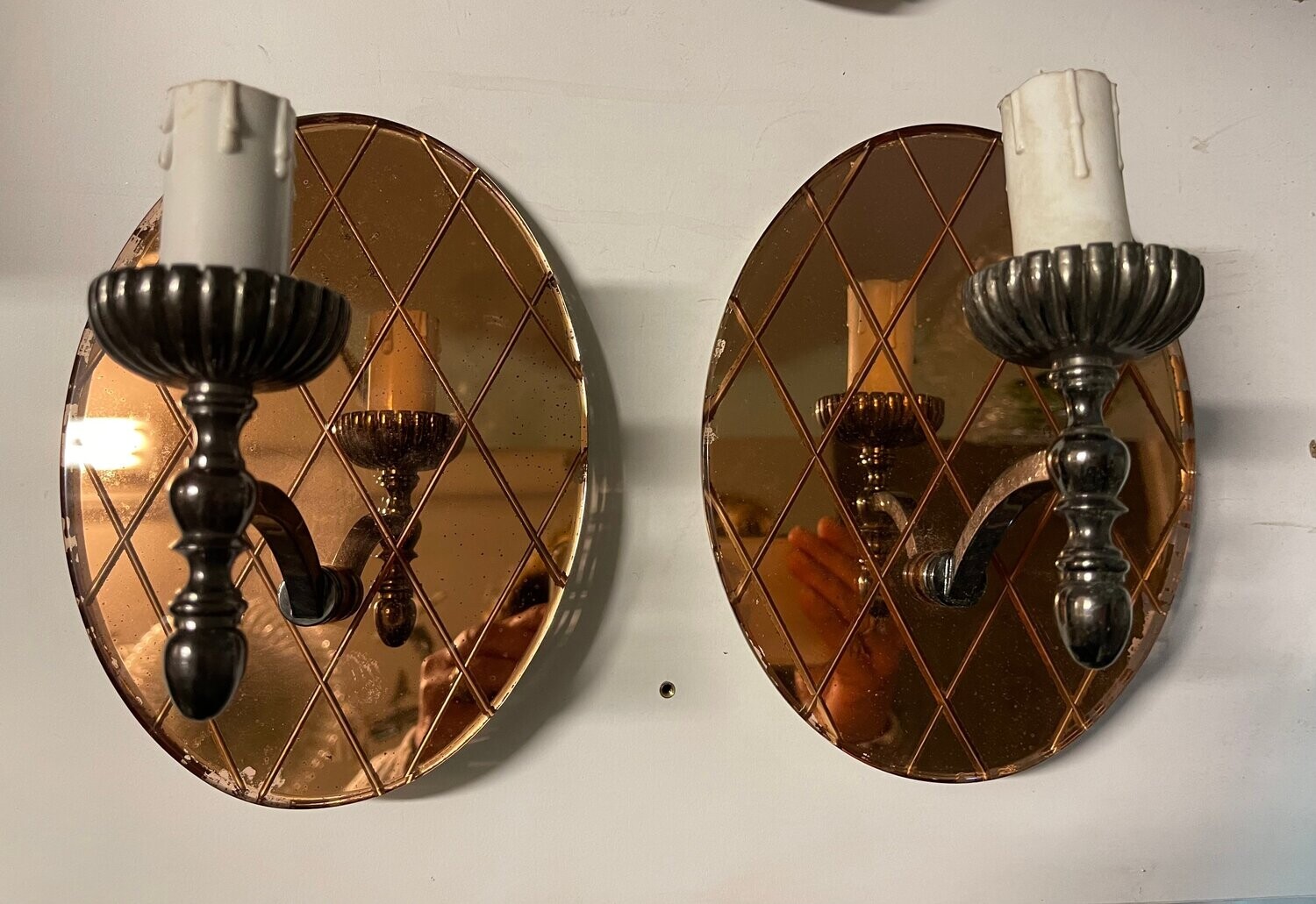 Vintage Italian Mirrored Glass Sconces, Set of 2