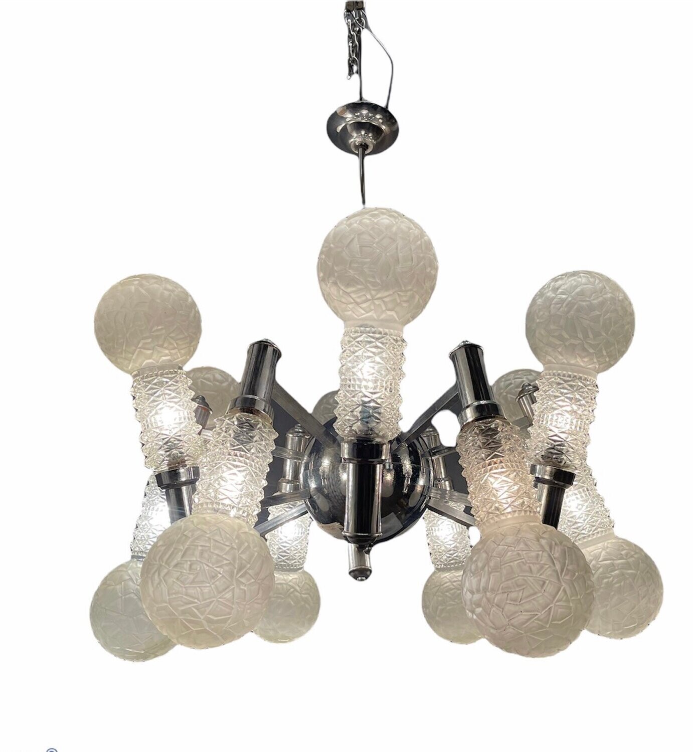 Large Chrome Space Age Sputnik Glass Chandelier, 1970s