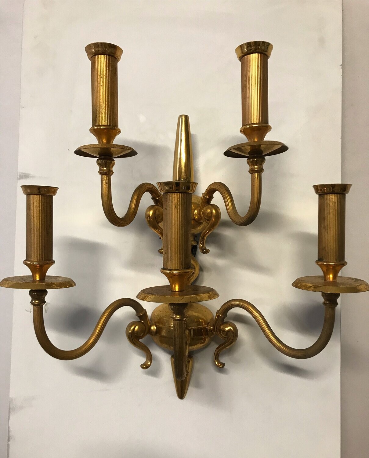 Mid-Century Gilded Sconces, Set of 2