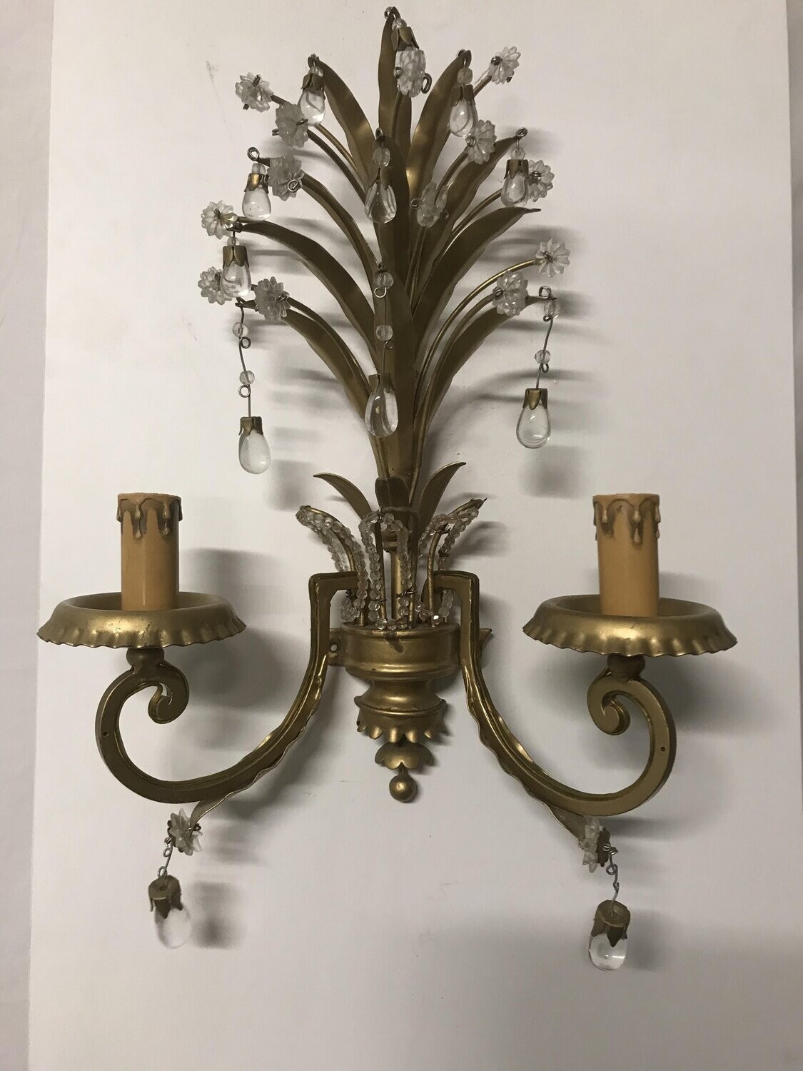 Vintage Italian Crystal &amp; Murano Glass Drops Wall Lights, Set of 2