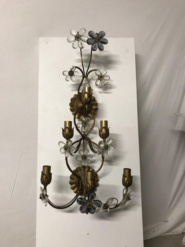 Large Vintage Italian Single Wall Light with Murano Glass Flowers