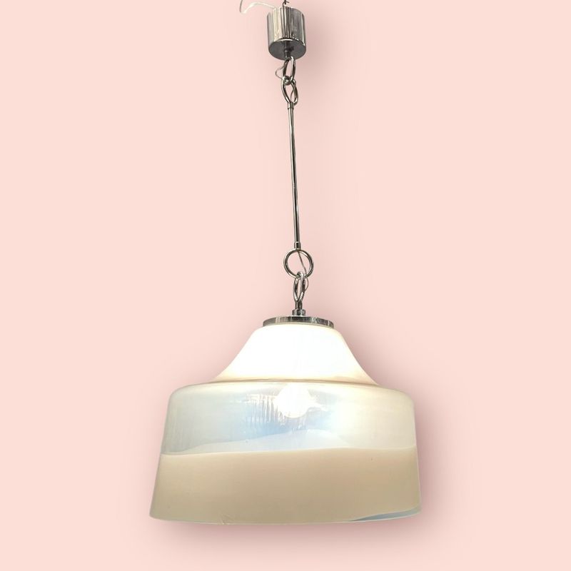 Mid-Century Chrome and Murano Glass Pendant Light by Mazzega, 1970s