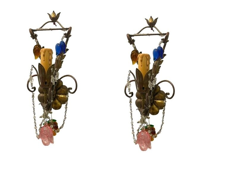 Tole Murano Glass Sconces Set of 2