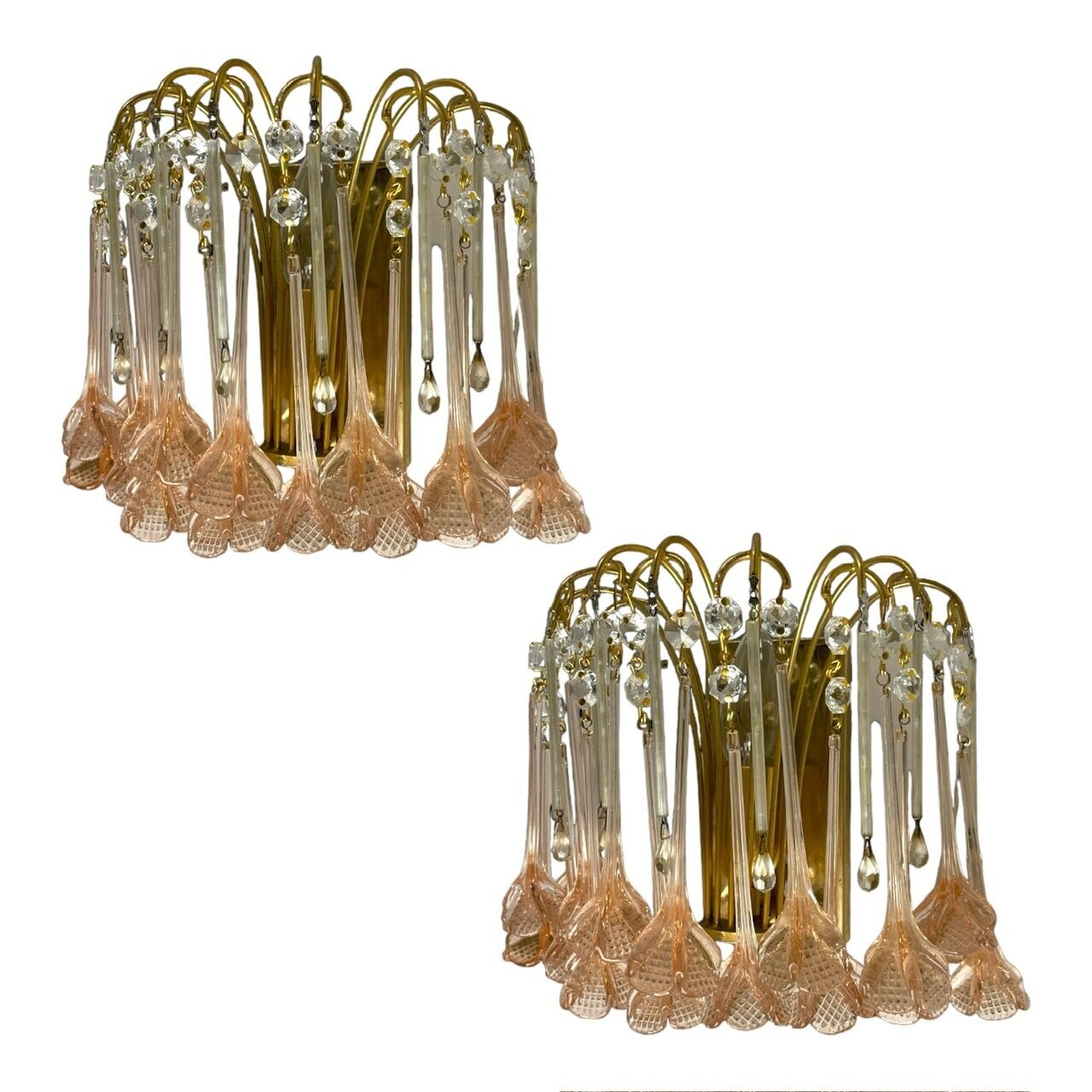 Pink Murano Waterfall Flower Sconces